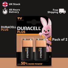 Image of Duracell Plus Power 9V Alkaline Battery 6LR61 MN1604 Smoke Alarm 2 PACK