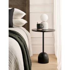 Image of Black Marble Side Table 35×53.5cm – Modern Accent Table with Metal Frame
