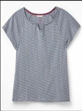 Image of Women's White Stuff Blue Jacquard Jersey Short Sleeve Tee T-Shirt - Size 10