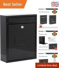 Image of Modern Galvanised Steel Black Postbox - Secure, Space-Saving Wall Mount Solution