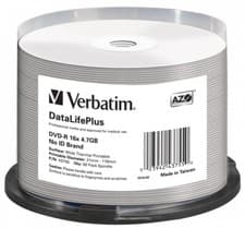 Image of Verbatim 43755 DVD-R AZO 4.7GB 16X DL+ White Thermal 50 Pack