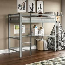 Image of High Sleeper Bunk Bed Cabin Loft Bed Frame Desk Pine Wood Kids Single 3FT Grey
