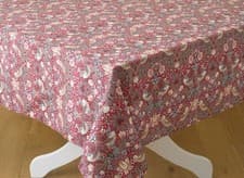Image of William Morris Red Strawberry Thief 132 x 178cm Cotton Floral Tablecloth UK Made