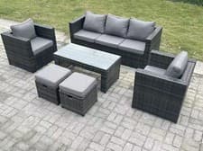 Image of Fimous Lounge Rattan Sofa Set Outdoor Garden Furniture with Oblong Coffee Table