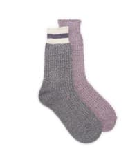 Image of 2 pack MUK LUKS CREW Socks PURPLE CHENILLE & GRAY Women's Sz 6-11 New With Tags