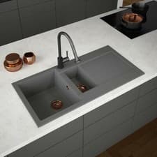 Image of Comite Granite 1.5 Bowl Kitchen Sink - Grey With Reversible Drainer-Inset-1000mm