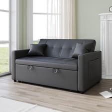 Image of 2 Seater Sofa Bed Grey Living Room Pull Out Convertible Sleeper with 2 Cushions