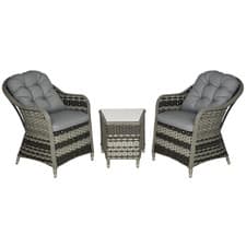 Image of Outsunny 3 PCS Aluminium Rattan Bistro Set with Soft Cushions & Glass Top