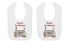 Image of Peter Rabbit 1st Christmas at Holly Cottage Personalised Baby BIB