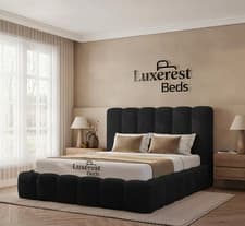 Image of Cloud Luxury Upholstered Bed Frame Boucle & Plush Fabric Modern Padded Headboard