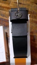 Image of Mens Timberland Premium Leather Dk Brown Logo Belt AdjustableTo 42" Leather Belt