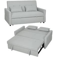 Image of HOMCOM 2 Seater Sofa Bed, Convertible Pull Out Bed Settee, Light Grey