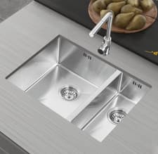 Image of 1.5 Bowl Handmade Stainless Steel Undermount Kitchen Sink 590x440 x200mm
