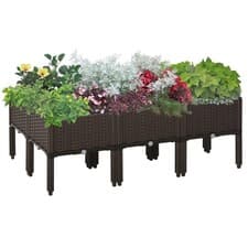 Image of Outsunny 6-piece Elevated Flower Bed Vegetable Herb Planter Plastic, Brown