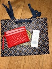 Image of Tory Burch Fleming Slim Card Case Case In Brilliant Red Leather RRP £110