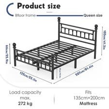 Image of Heavy Duty Bed Frames with Headboard and Footboard, 3/4.6/5FT Metal Platform Cxy