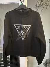 Image of GUESS ICON BLACK SWEATSHIRT WOMENS SIZE XL WITH EMBELLISHMENTS RRP €80