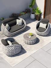 Image of Luxury 4 Seater Rattan Garden Furniture Set Outdoor Patio Sofa Table Grey UK