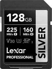 Image of Lexar Pro Silver 128GB  SDXC UHS-1 V30 SD Memory Card, R: 225 MB/s W: 225 MB/s