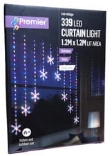 Image of 1.2m Premier Christmas Snowflake LED Silver Pin Wire V Curtain Lights in Rainbow
