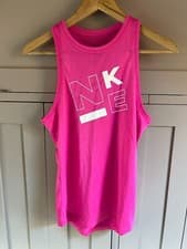 Image of Nike Legend High Neck Dri Fit ladies sports/fitness tank in pink/white - Small
