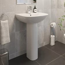 Image of Full Pedestal 550mm 1 Tap Hole Bathroom Basin White Ceramic 850x554 mm