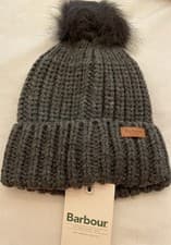 Image of Barbour Womens Saltburn Beanie / Bobble Hat New Charcoal