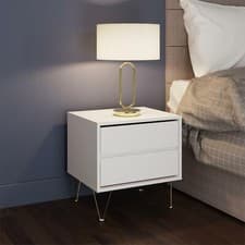 Image of Modern Bedside Cabinet White 2 Drawer Bedroom Furniture Lamp Table Gold Legs