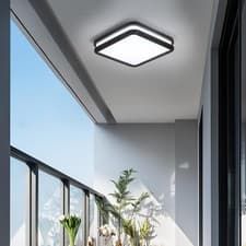 Image of 12 Inch Square Walnut Wood LED Ceiling Light 24W, Modern Flush Mount Pendant Lig