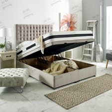 Image of Button Divan Ottoman Bed Storage Base Bed and Headboard | Single, Double & King