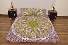 Image of Lime Green Red Paisley Boho King Duvet Set Cotton Mandala Quilt 92x84 + Cases