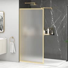 Image of 1950mm Height Walk In Wet Room Fluted Shower Screen Brass Frame 8mm Glass Panel