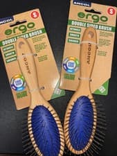 Image of Ancol Ergo Double Sided Brush Wooden Handle, Pin & Bristle. Pet Dog Cat Grooming