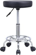 Image of KKTONER PU Leather Round Rolling Stool with Foot Rest Swivel Height Adjustment