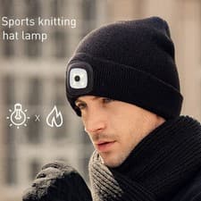 Image of LED Headlamp Beanie Hat Rechargeable 3 Brightness Removable Light Knitted Hat