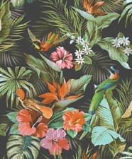 Image of Rasch Paradise Birds Textured Heavyweight Vinyl Black/Multi Wallpaper 539059