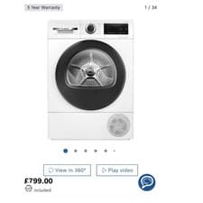 Image of Bosch Series 6 Heat Pump Tumble Dryer 9kg White Self-Cleaning WQG24502GB