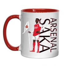 Image of Arsenal FC coffee mug SAKA Football gift 11oz ceramic Red.