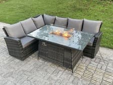 Image of Fimous High Back Rattan Corner Garden Furniture Gas Fire Pit Heater Dining Table