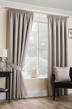 Image of SATEEN WOVEN NATURAL CURTAINS PENCIL PLEAT BLOCKOUT READY MADE BEIGE SLUBBED