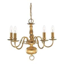 Image of 5 Lights Antique Brass Finish Ceiling Pendant Light with Candle Style Holders