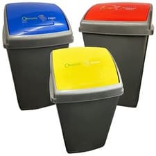 Image of 50 Litre Large Grey Recycling Bins With Colour Coded Lids Blue, Red & Yellow