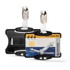 Image of Durable Security Pass ID Badge Card Holders & Clip Black 8118 01 Pack of 25