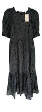 Image of Ted Baker Women’s Black Puff Sleeve Tiered Midi Dress Brand New Cost £225 Size 3