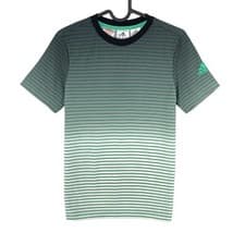 Image of Adidas Youth Boys Green Striped Crew Neck T Shirt Size 11 - 12 Years