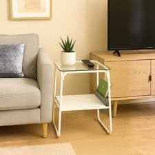 Image of 2 tier Sofa Side Table With Pocket Storage Shelf Living Room Bedroom Side Table