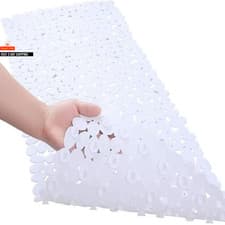 Image of Non-Slip Bath Tub Shower Mats Pebble Shape Machine Washable Bathtub Mat with Dra