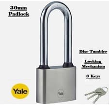 Image of PADLOCK 30mm LONG SHACKLE CAST IRON YALE DISC TUMBLER 3 KEYS - Y112/30/137/1