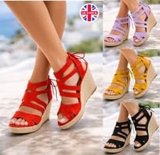 Image of Ladies High Wedge Sandals Womens Shoes Strappy Wedges Holiday Summer Heels NEW