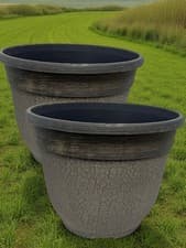 Image of Crackle Planter 30cm Concrete Grey &Ceramic looks White Outdoor Garden Plant Pot